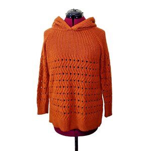 Maurices Hooded Sweater Women’s Size Large Brown Open Knit Tunic Pullover Hoodie
